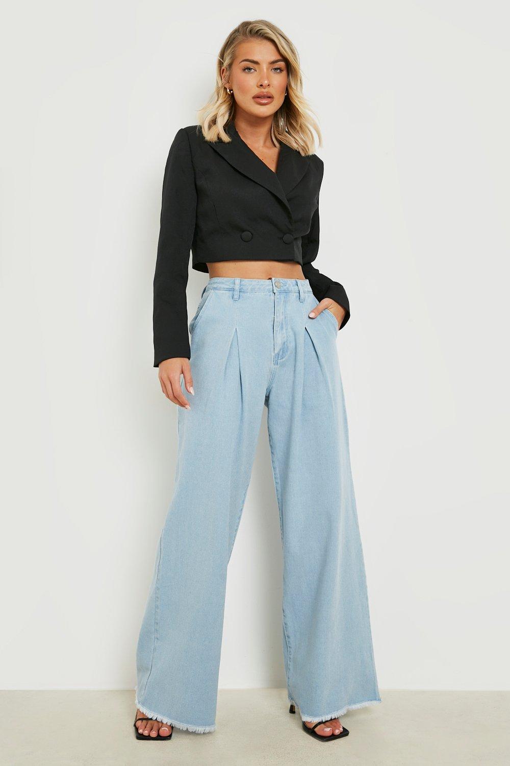 Pleated wide clearance leg jeans